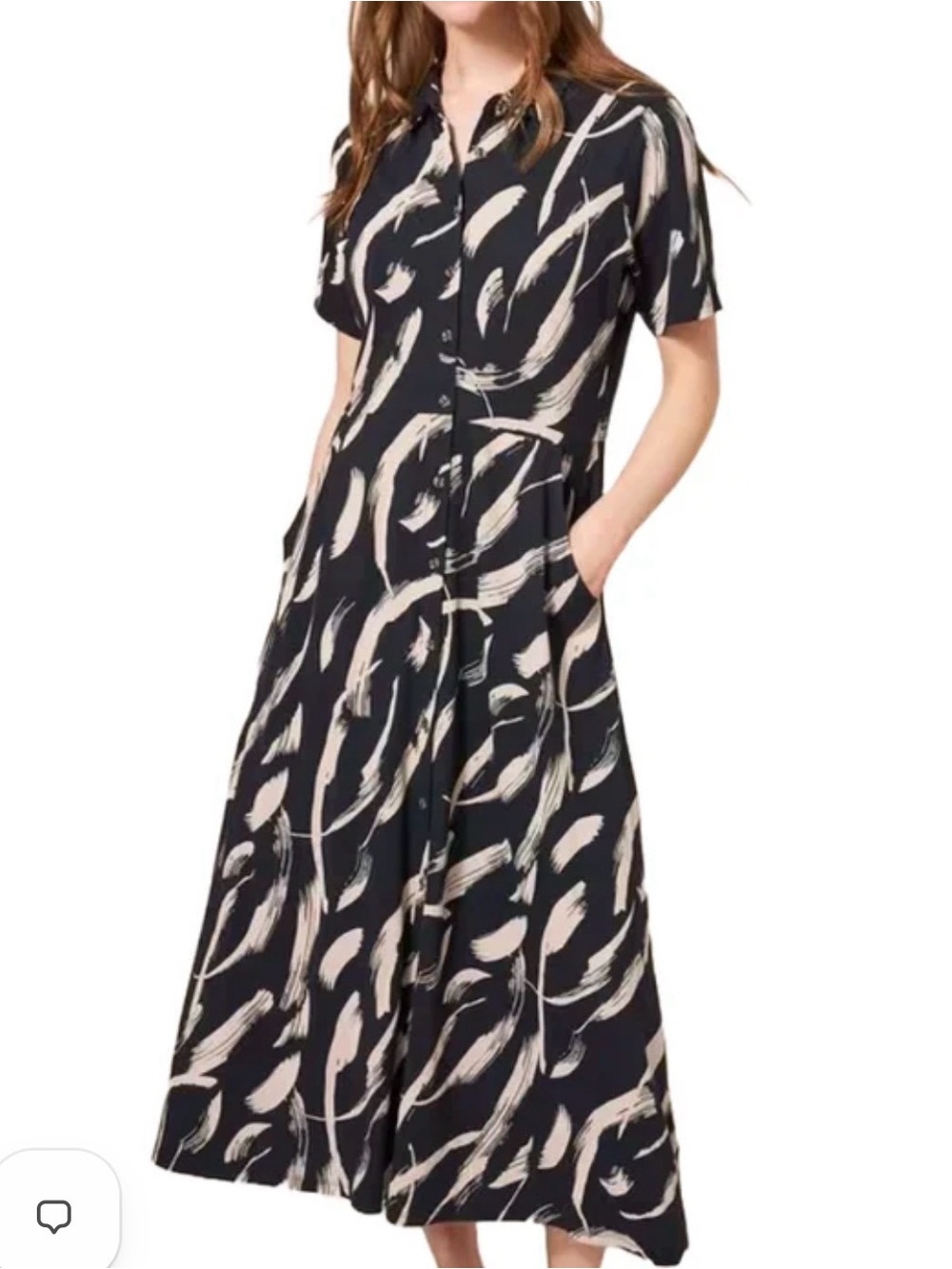 🇬🇧 White Stuff Black and Cream Printed Button-Front Maxi Dress with side pockets